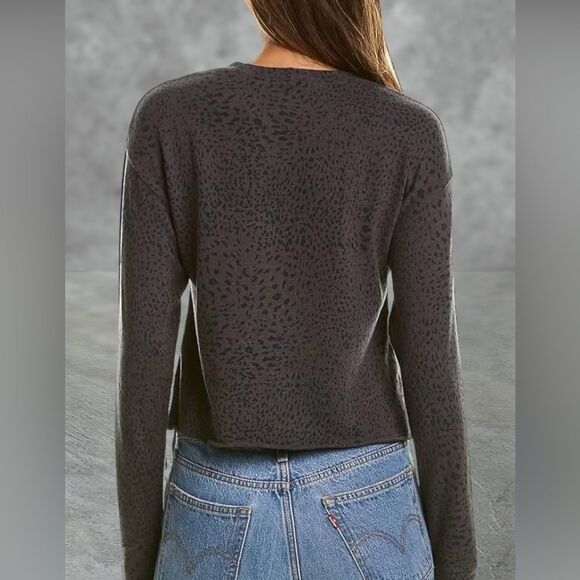 Monrow cheetah print cut off boyfriend crop top sweatshirt NWT size L made USA - Picture 2 of 9